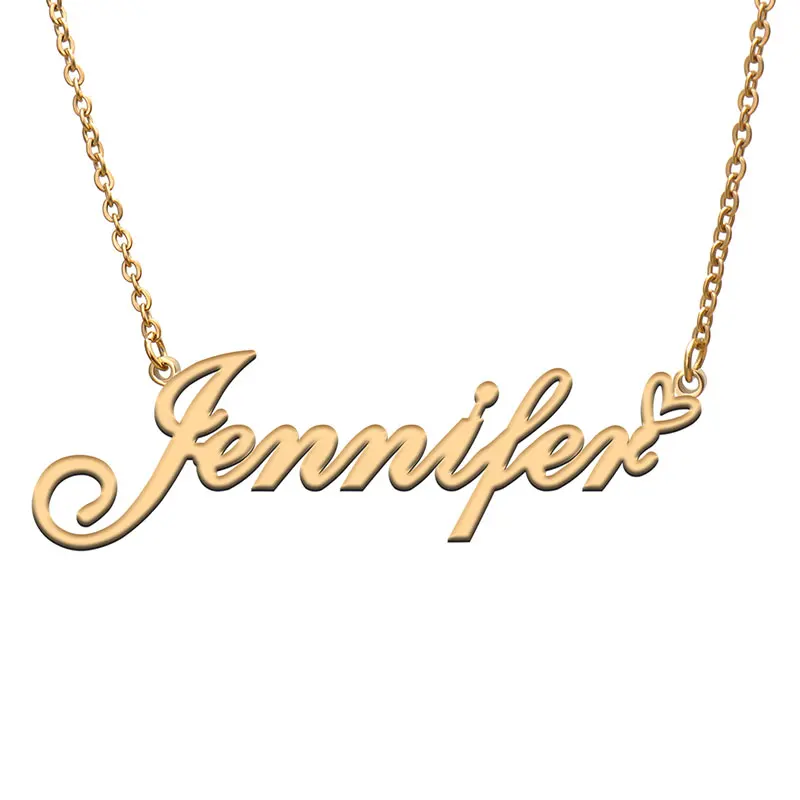 Jennifer with Heart Name Necklace for Women Stainless Steel Jewelry Nameplate Pendant Femme Mother Girls Gift