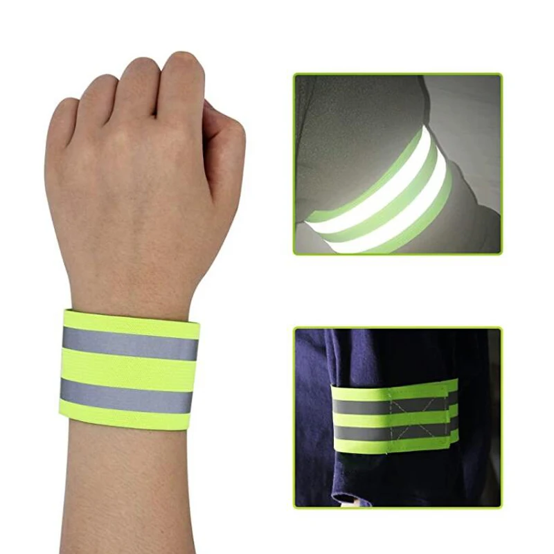 2pcs Reflective Bands Elasticated Armband Wristband Ankle Leg Straps Safety Reflector Tape Straps for Night Walking Biking