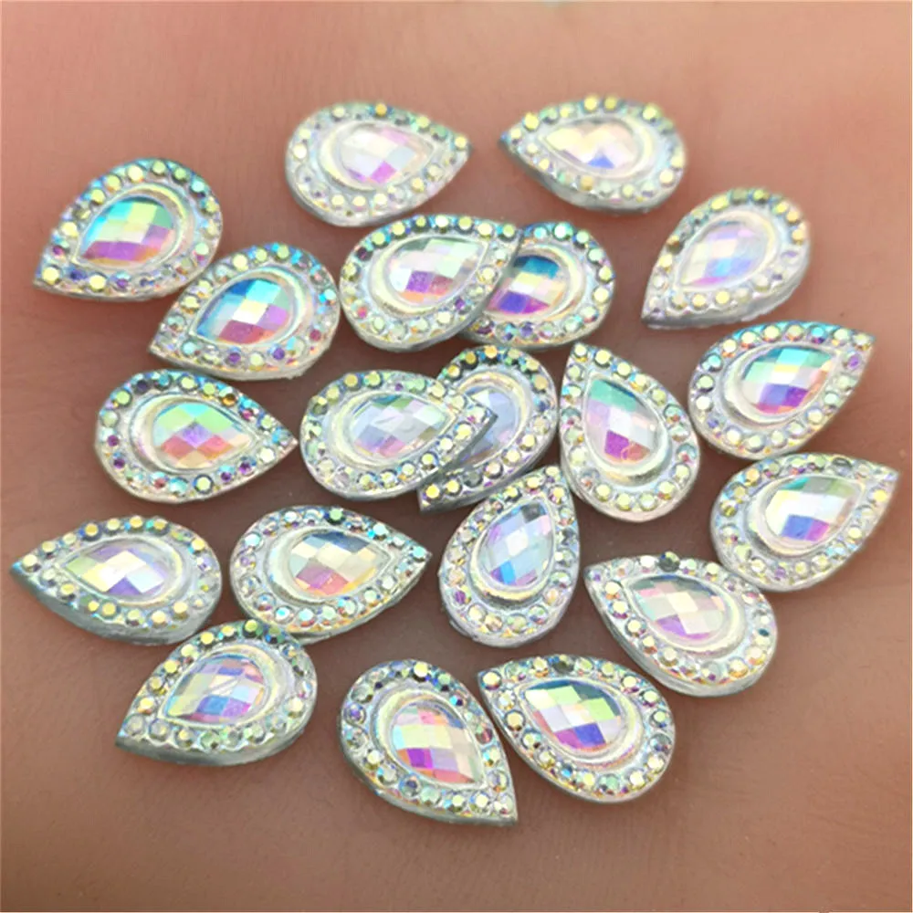 New 60PCS 8*12mm AB Resin drop Flatback Rhinestone scrapbook craft appliques DIY