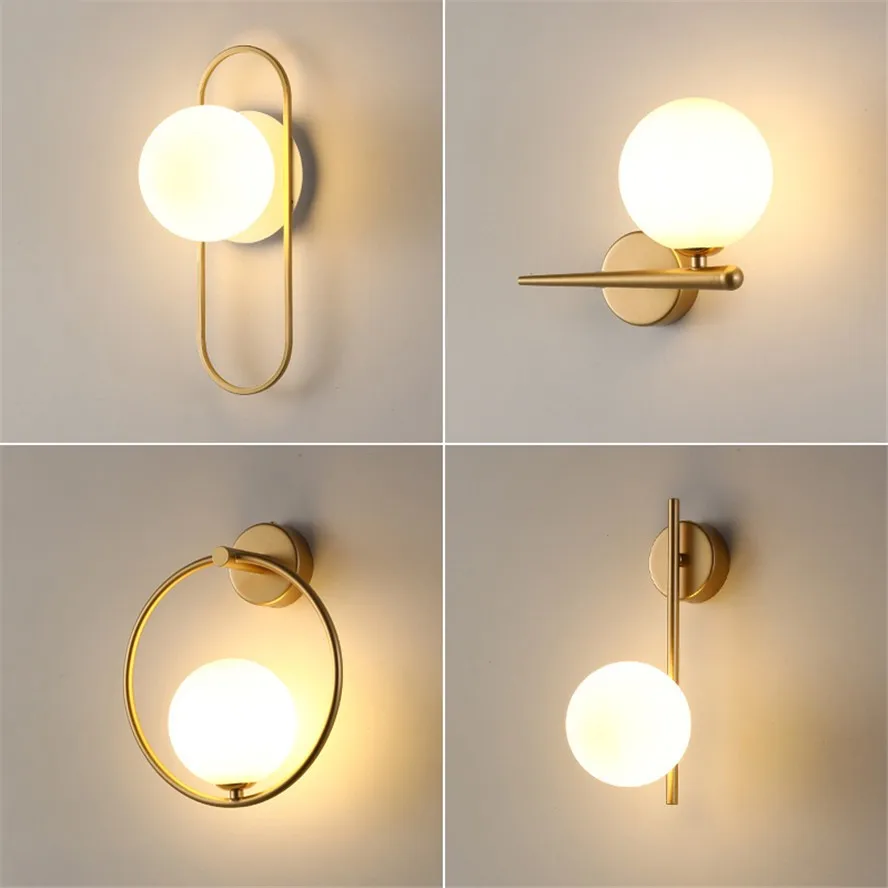 

Modern Gold Oval Wall Lamp Luxury Hotel Corridor Bedroom Bedside Art Decor Glass Ball Led Wall Sconce Industrial Wall Lights