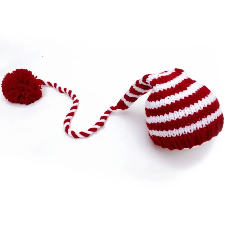 Baby knitting Long Tails Christmas Hat Newborn Photography Props  Stripe Crochet Baby Hats Baby Props For Photography #905