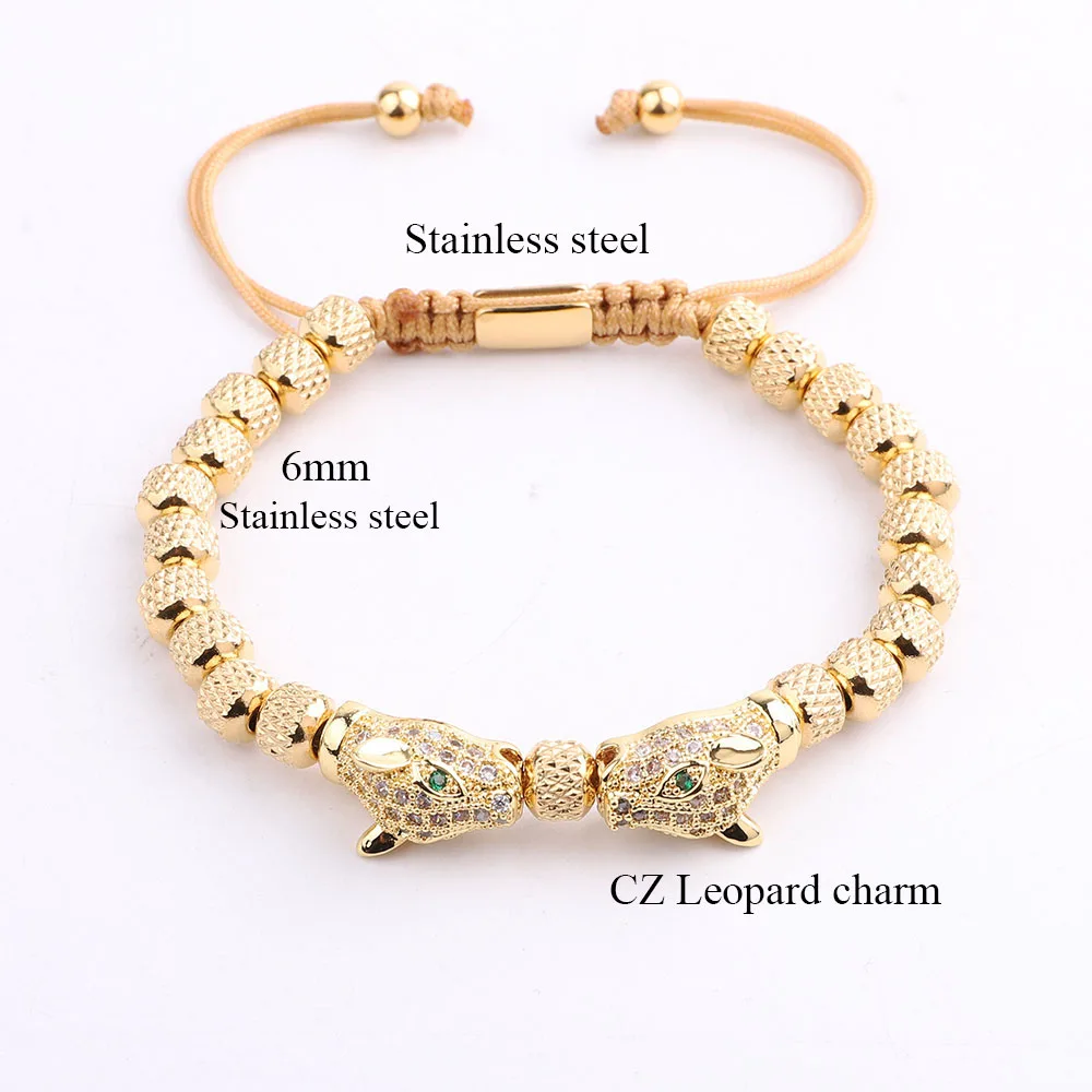 Classic Design High Quality Stainless Steel Beads CZ Pave Charm Handmade Cord Braided Macrame Bracelet Men Jewelry Gift