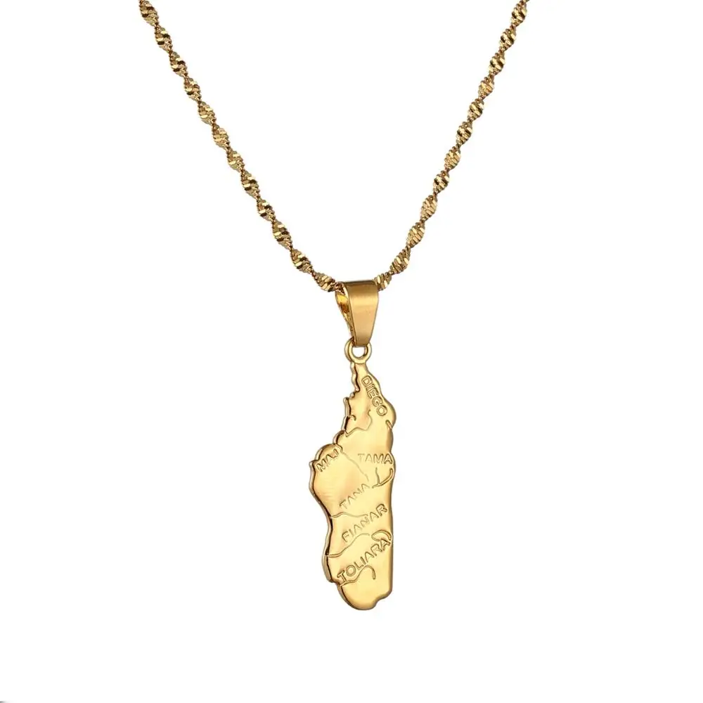 Madagascar Map Necklace Pendant Women Gold Color African Jewelry Africa Malagasy Maps