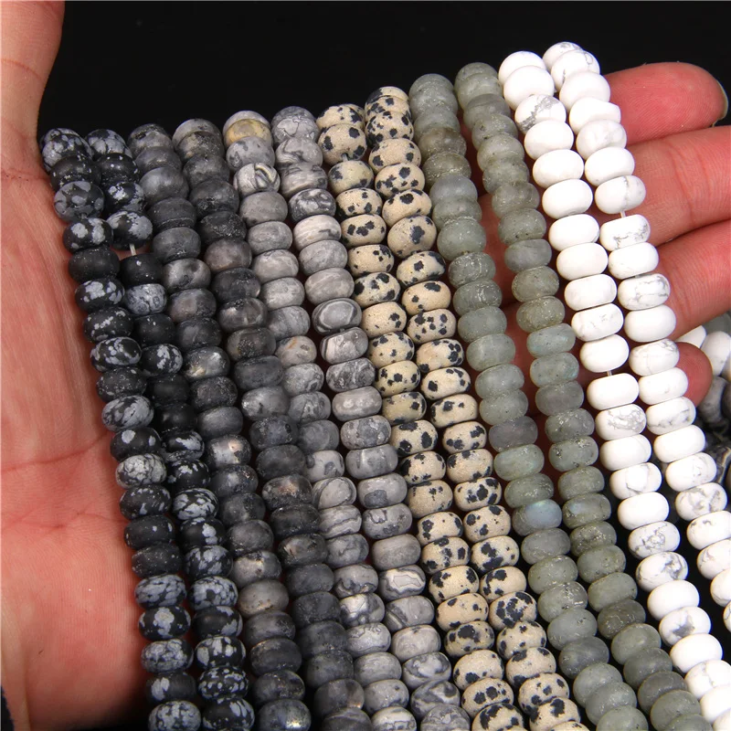 Natural Matte Jaspers Stone Bead Frosted Amazonite Agates Turquoises Rondelle Shape Spacer Beads For Jewelry Making DIY Bracelet