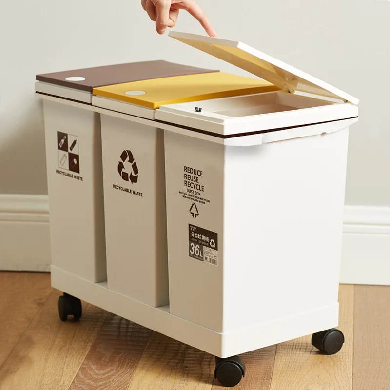 

Trash Can Kitchen Sorting Waste Bin Home Corner Garbage Bucket Floor Standing Space Saving Wet Dry Sorted with Wheels