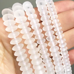Matte Frosted White Quartz Crystal Rondelle Beads 6 8 10mm Round Loose Spacer Beads For Jewelry DIY Bracelet Accessories 15''