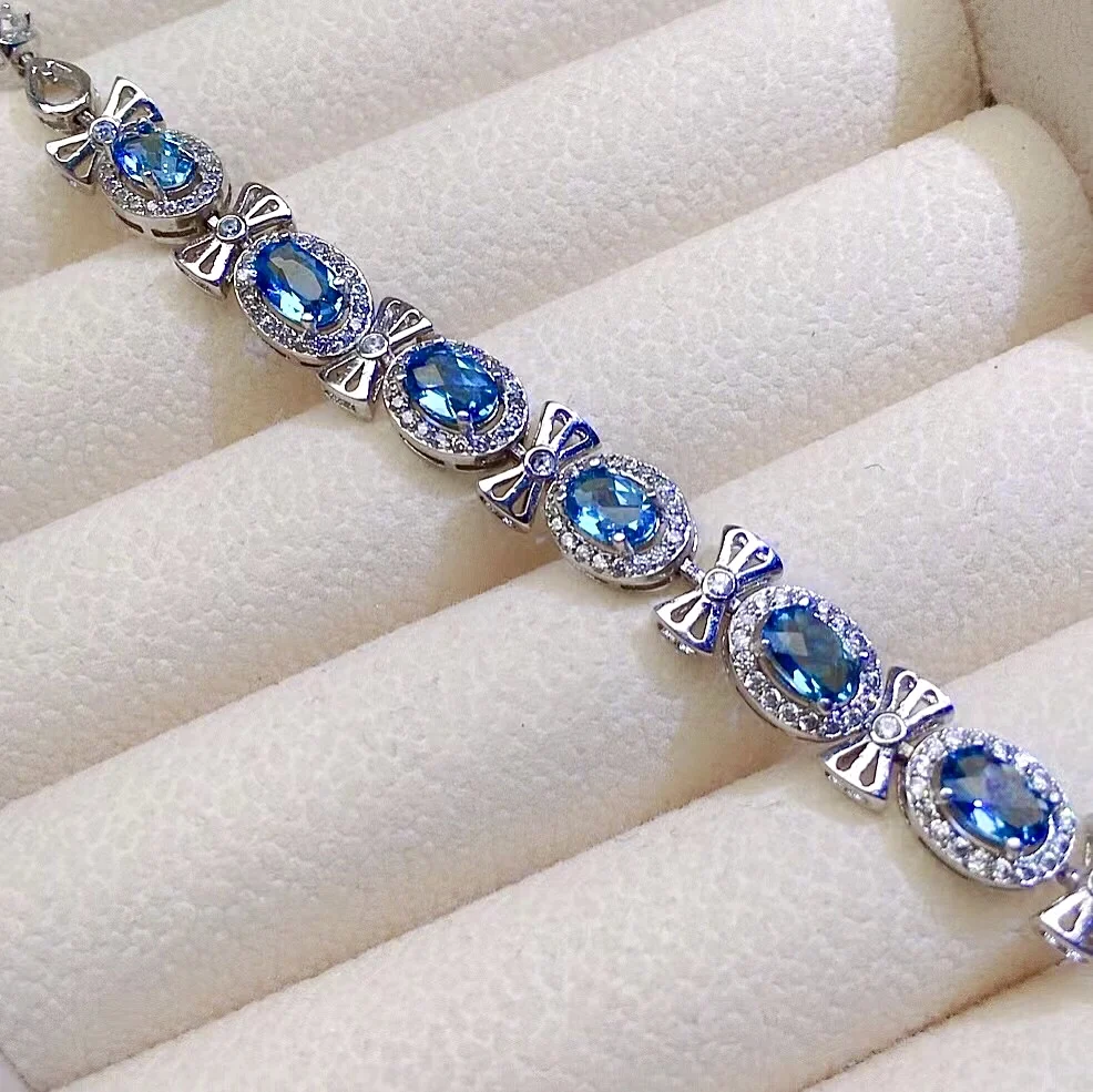 Fashion Topaz Silver Bracelet for Party 4mm*6mm VVS Grade Natural Topaz Bracelet Solid 925 Silver Topaz Jewelry