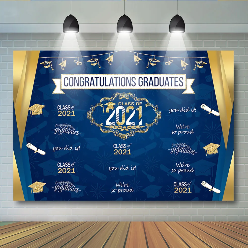 

2021 Graduation Backdrop Class of 2020 Congrats Grad Party Decorations Blue Banner for Degree Photography Photo Booth Props