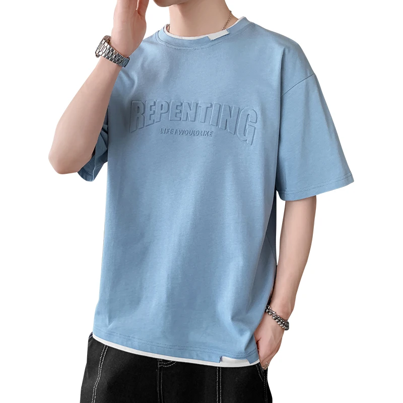 2021 Summer Men's Elephant Print T-Shirt Round Neck Solid Color Print High Quality Short Sleeve Top