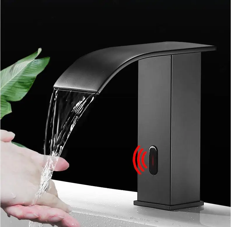 Basin Sense Faucet Bathroom Brass Water Mixer Black Waterfall Basin Water Sink Mixer crane