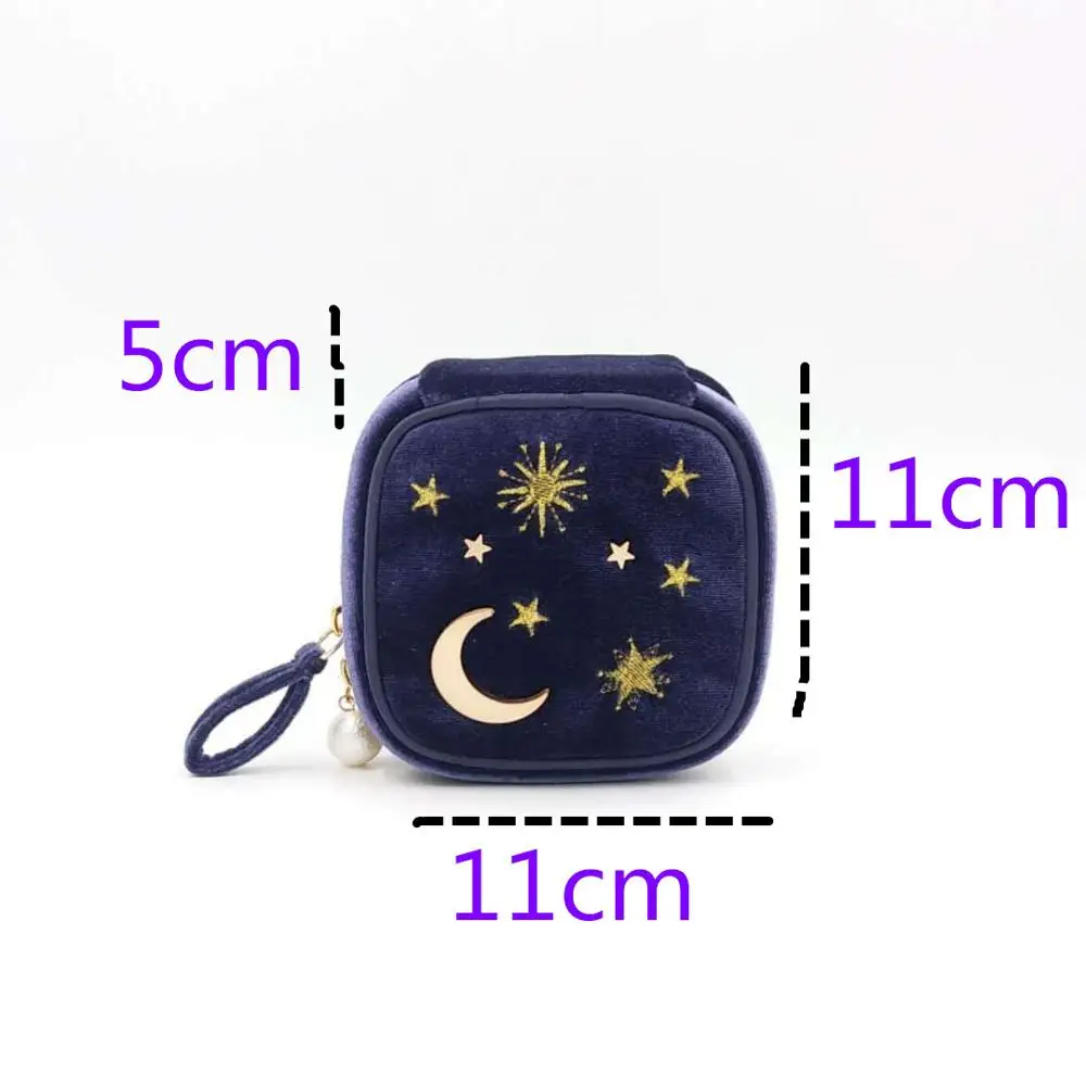 Starmoon embroidery jewelry box travel portable mini square jewelry box ring nail earring necklace storage bag