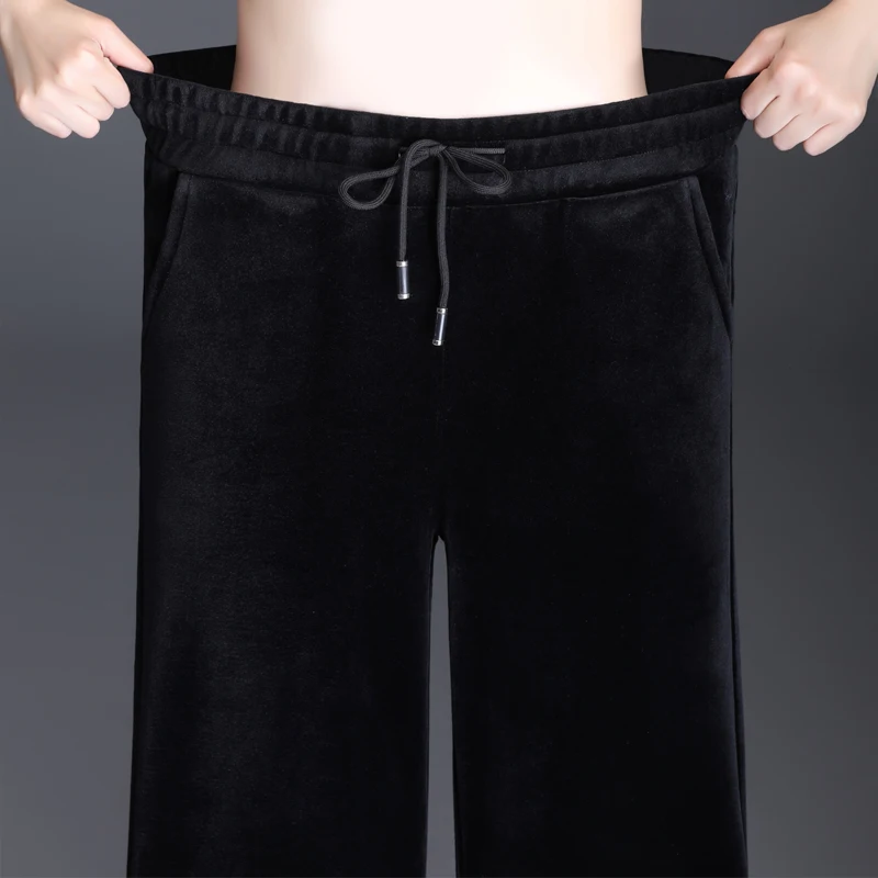 Trouser For Women High Waist Causal Loose Wide Leg Pants Female 2021 Winter Warm Thick Double Velvet Korean Fashion Elegant Tide