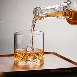 Large 3D Mountains Japanese Whisky Glasses Old Fashioned Whiskey Rock Glass Whiskey-glass Wood Gift Box Vodka Tumbler Wine Cup