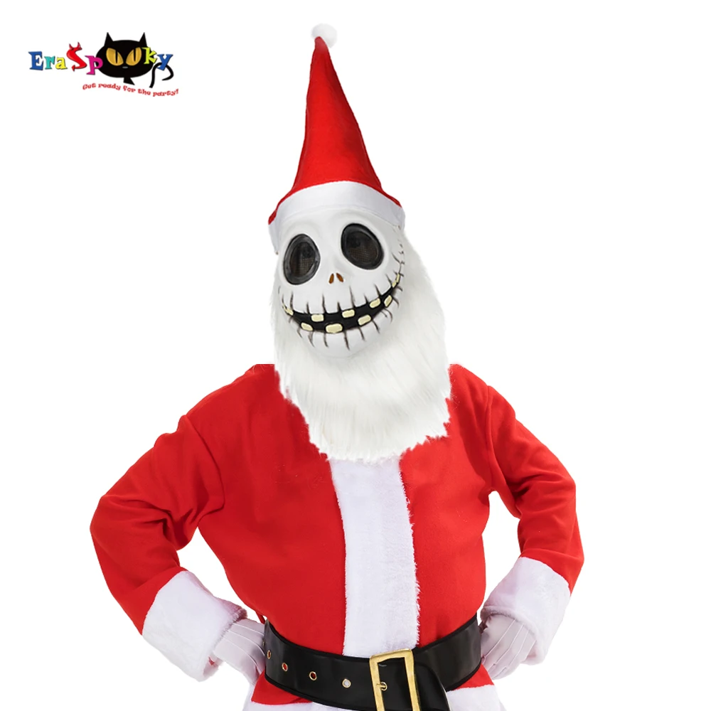 Eraspooky Nightmare Before Christmas Jack Skellington Cosplay Santa Claus Costume Latex Face Mask Skull Hat New Year Party Fancy