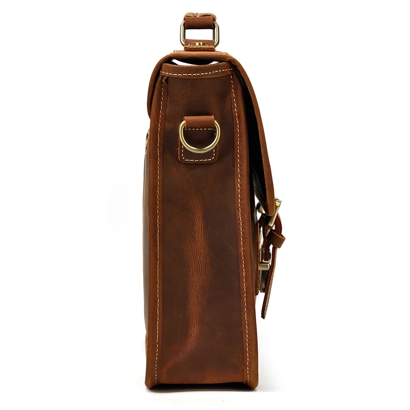 Luufan-maletín de cuero genuino para hombre, bolsa para ordenador portátil de 15,6 pulgadas, de negocios, de Caballo Loco