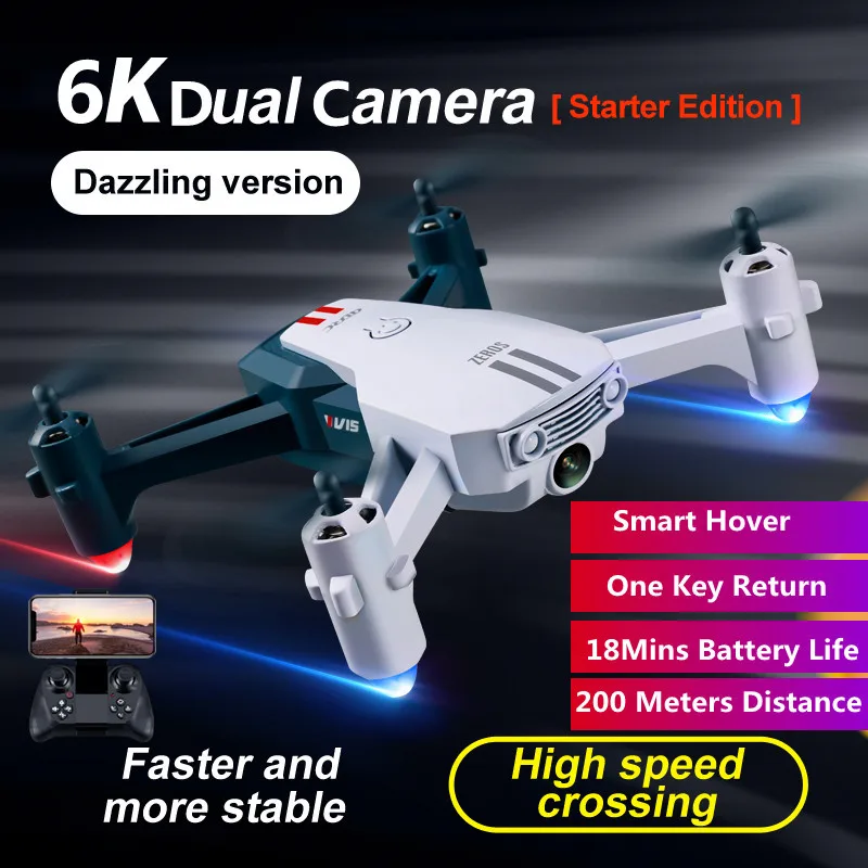 6K Dual Camera Smart Hover  Aerial RC Drone 200M WIFI FPV One Key Return Gesture Photo Radio Controlled Quadcopter Toys For Kids