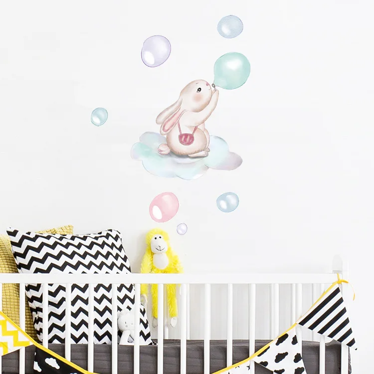 Niedliche Hasen-Wandaufkleber mit Blasenmuster für Kinderzimmer, Tapete, Heimdekoration, Kinderzimmer-Hintergrunddekoration, Tier-Aufkleber – Detail 4