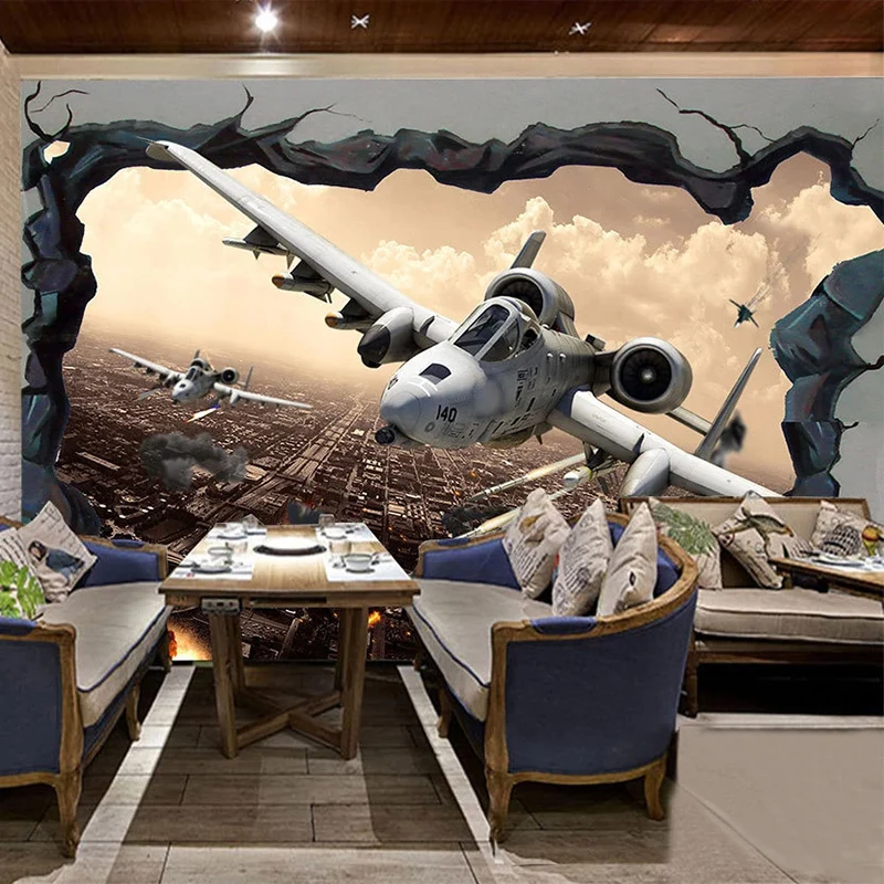 

Custom Mural Wallpaper Creative 3D Stereo Aircraft Broken Wall Fresco Restaurant Boy's Bedroom Background Wall Decor Papel Tapiz