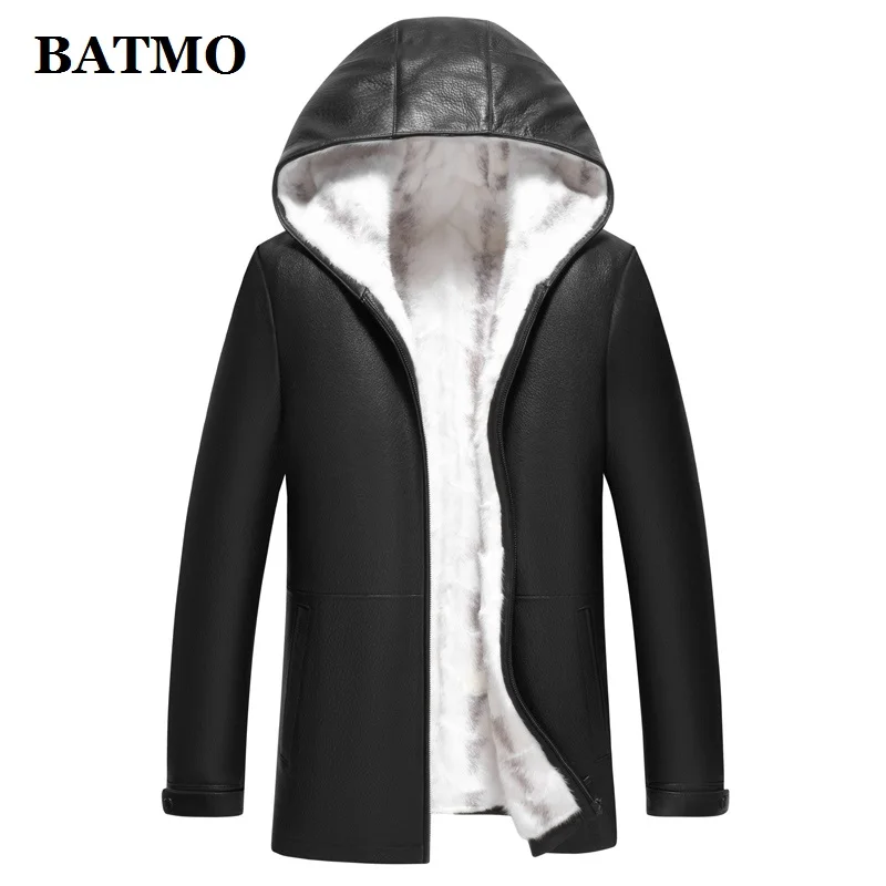 

BATMO 2023 new arrival winter natural sheepskin leather hooded jackets men,mink fur liner parkas coat YP-LXA2156