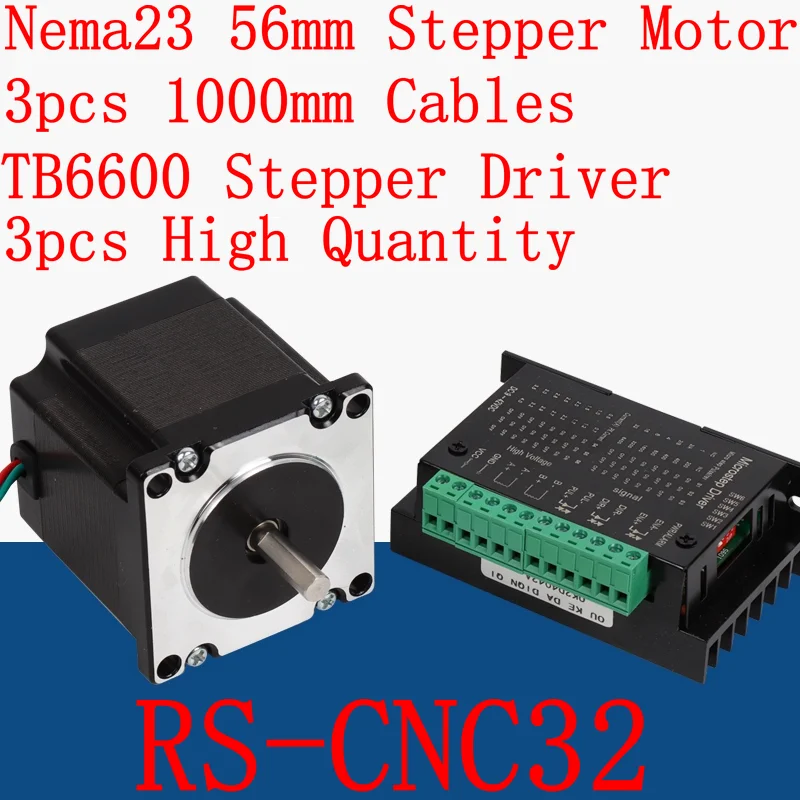 Nema23 High Stepper Motor,56mm length,6.35mm shaft for RS-CNC32,TB6600 Stepper Drivers 3set/lot