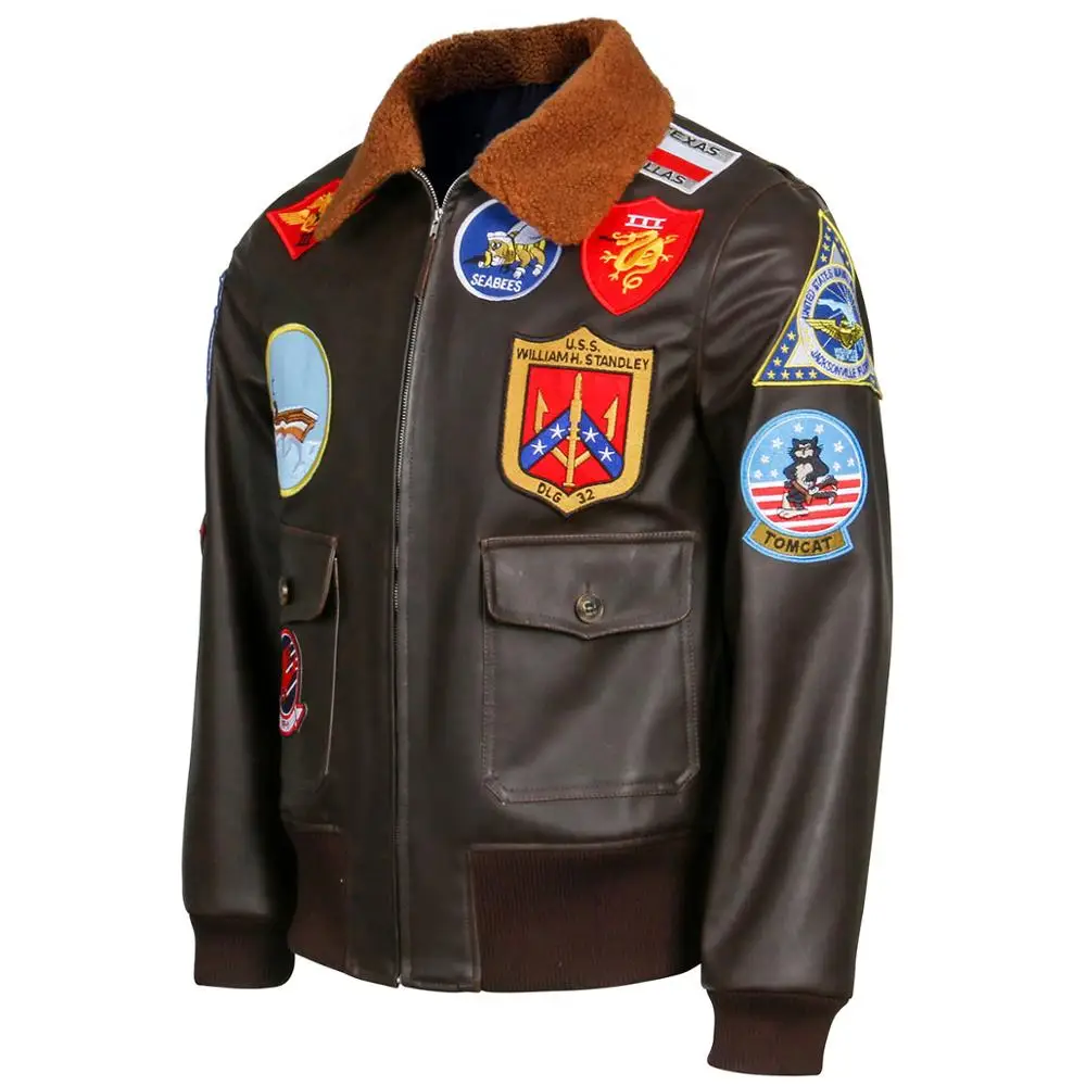 Top Gun: Maverick Aviator Pilot PU Leather Jacket Men\'s Brown Winter Jacket Air Force Collar Coat Halloween Cosplay Outfits