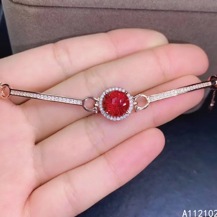 

KJJEAXCMY fine jewelry 925 sterling silver inlaid natural red topaz luxury girl hand bracelet support test Chinese style