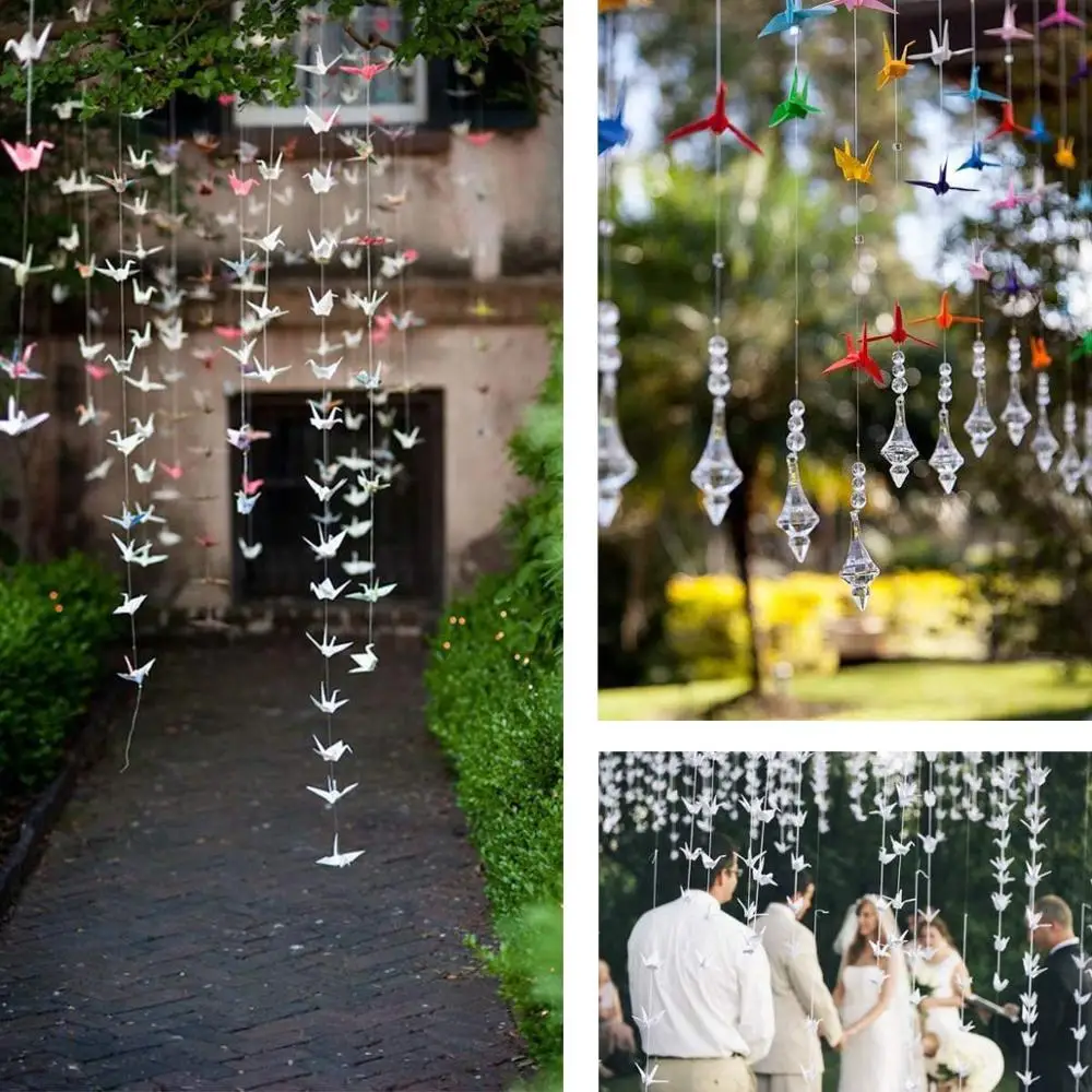 15cm Origami Paper Crane Lucky Bell String Garland Handmade Bird For Wedding Birthday Baby Shower Party Backdrop Home Decoration