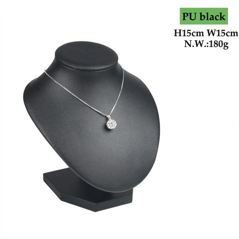 High Level  Model Show Exhibitor 6 Options PU Black Leather Jewelry Display Woman Necklaces Pendants Mannequin Jewelry Stand