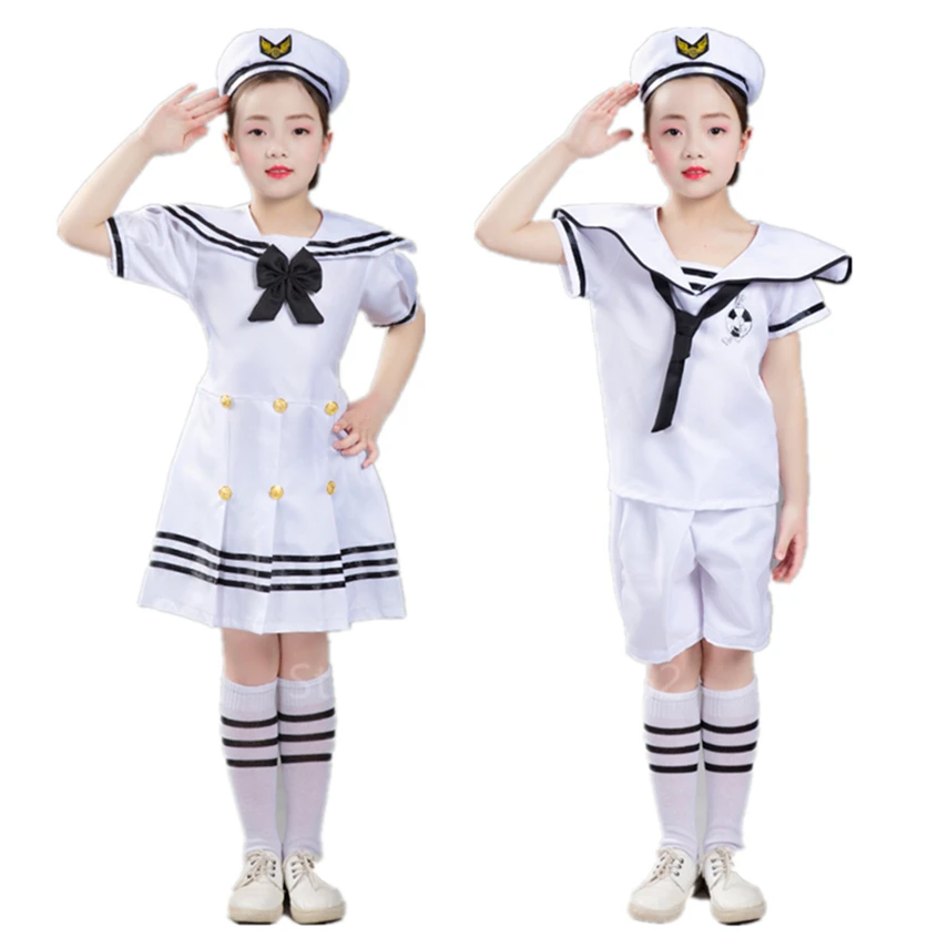 Halloween Costumes for Kids Girl Baby Boy Navy Sailor Marine Stripe Costume Carnival Festival Party Performance Clothing