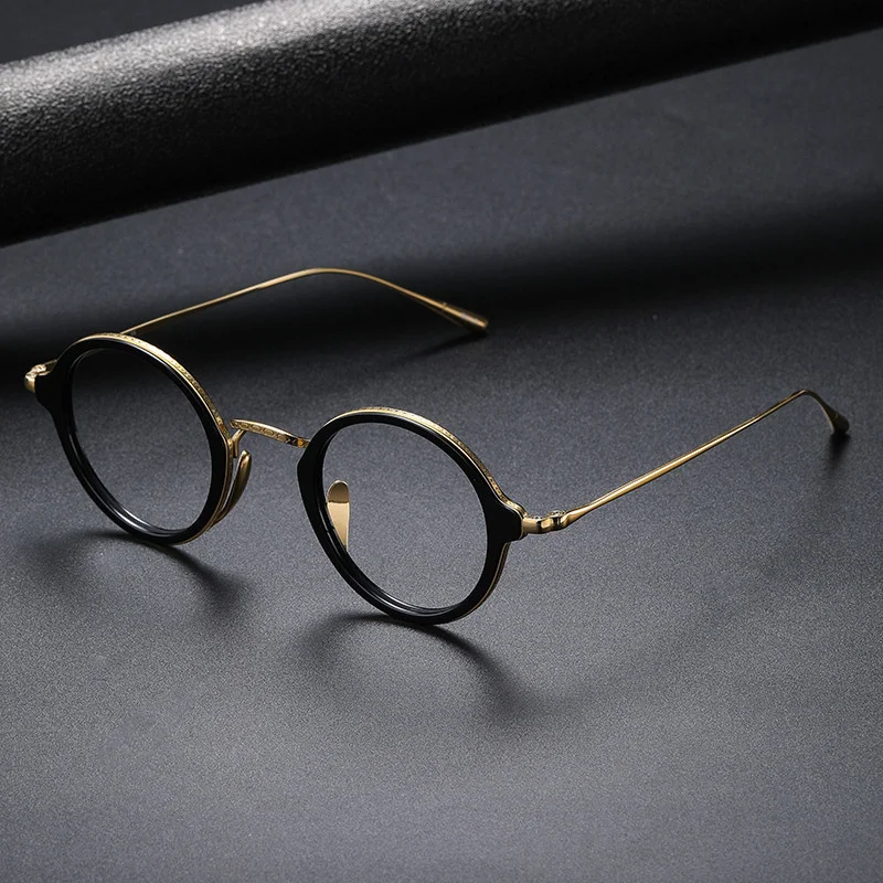 Janpanese Round Titanium Myopia Frame Hand-Made Acetate Glasses Retro Blue Blocking Eyeglasses Men Women Prescription Eyewear