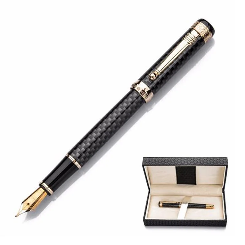 HERO 768 Carbon Fiber Grey Fountain Pen With Golden Clip Iridium Fine Nib 0.5mm Popular Fountain Pen For Office & Home Gift Set