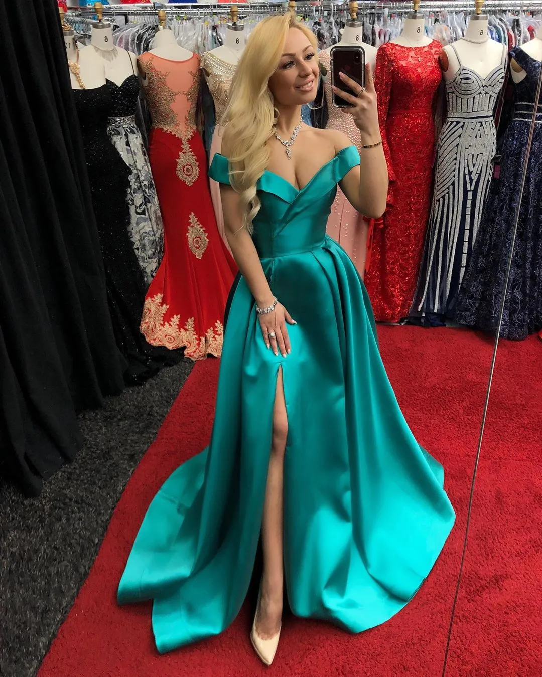 Elegant Lady Prom Dresses Uit De Schouder Hoge Split Lange Jurk Celebrity Jurken Robe De Soiree De Mariage فساتين السهرة платье