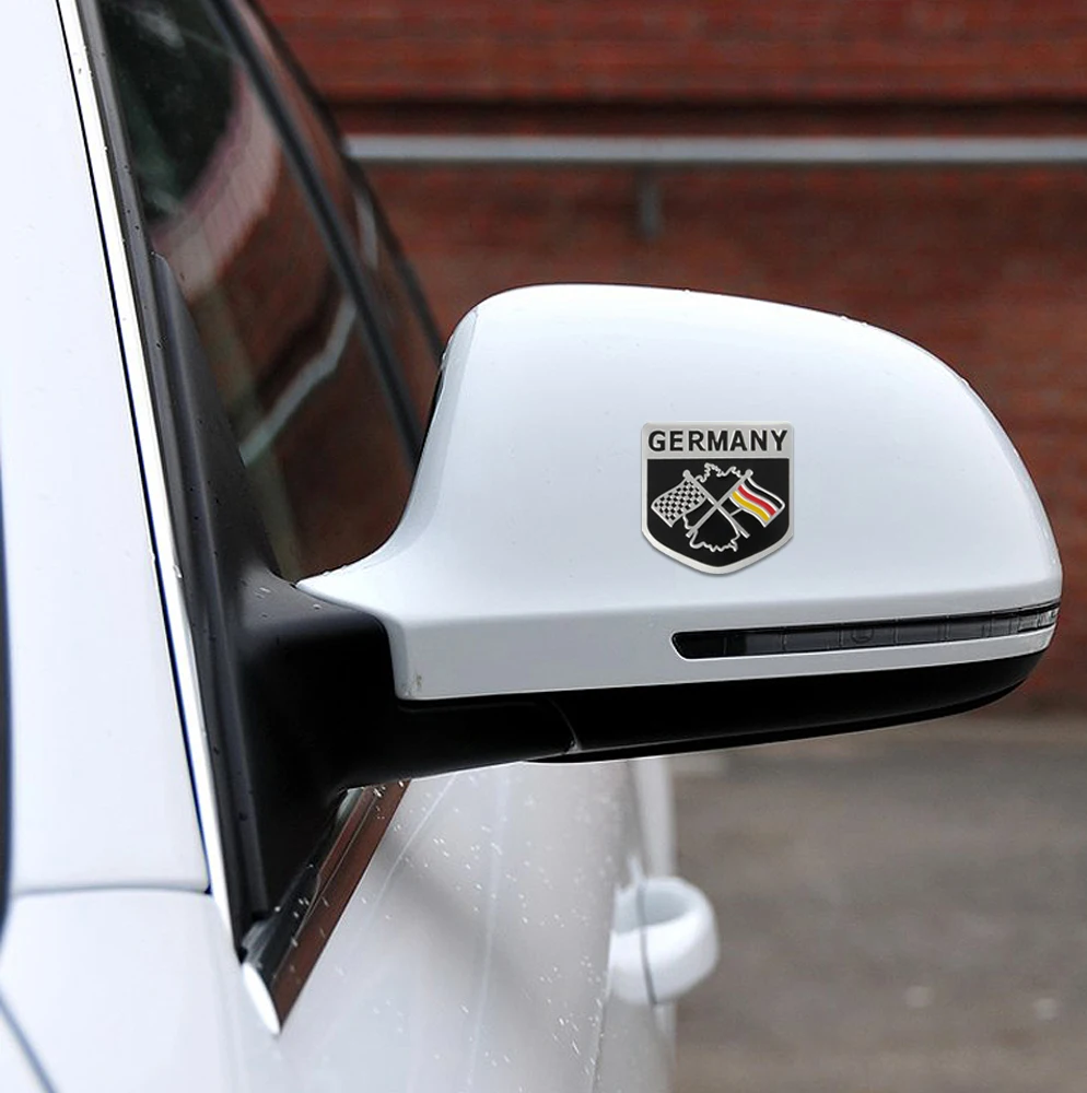 1pcs 3D Aluminium Racing Car German Flag Emblem Grille Badge Decal Sticker 2''x2'' For Benz BMW VW Universal