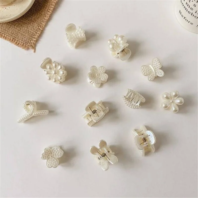 10Pcs/Lot Mini Hair Claw Imitation Pearl Headdress Cute Hairpin Solid Color Flower Head Clip Kid Headwear Girls Hair Accessories