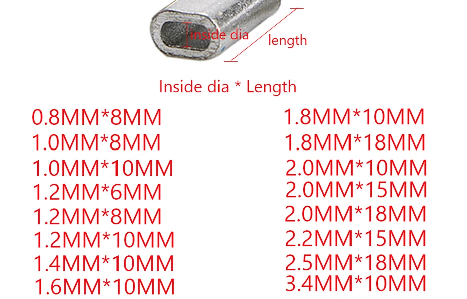 50-teilige Angel hülsen aus Aluminium ovale Angelschnur Crimp hülsen 0,8mm-3,4mm Crimprohr-Angel verbinder – Detail 4