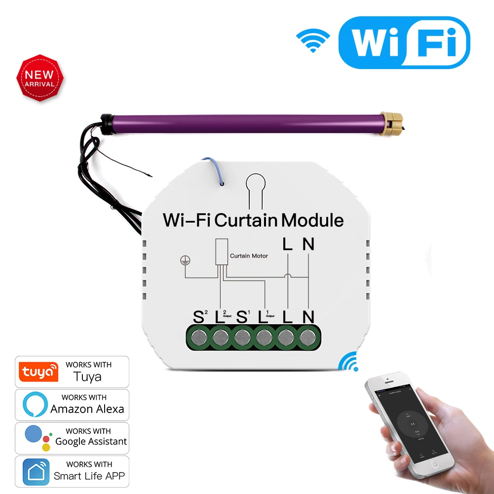 AC 220V WiFi Mini Smart Curtain Switch Module Roller Blinds Shutter for AC Motor,RF433mhz,Tuya Smart Life,Alexa Google Assistant