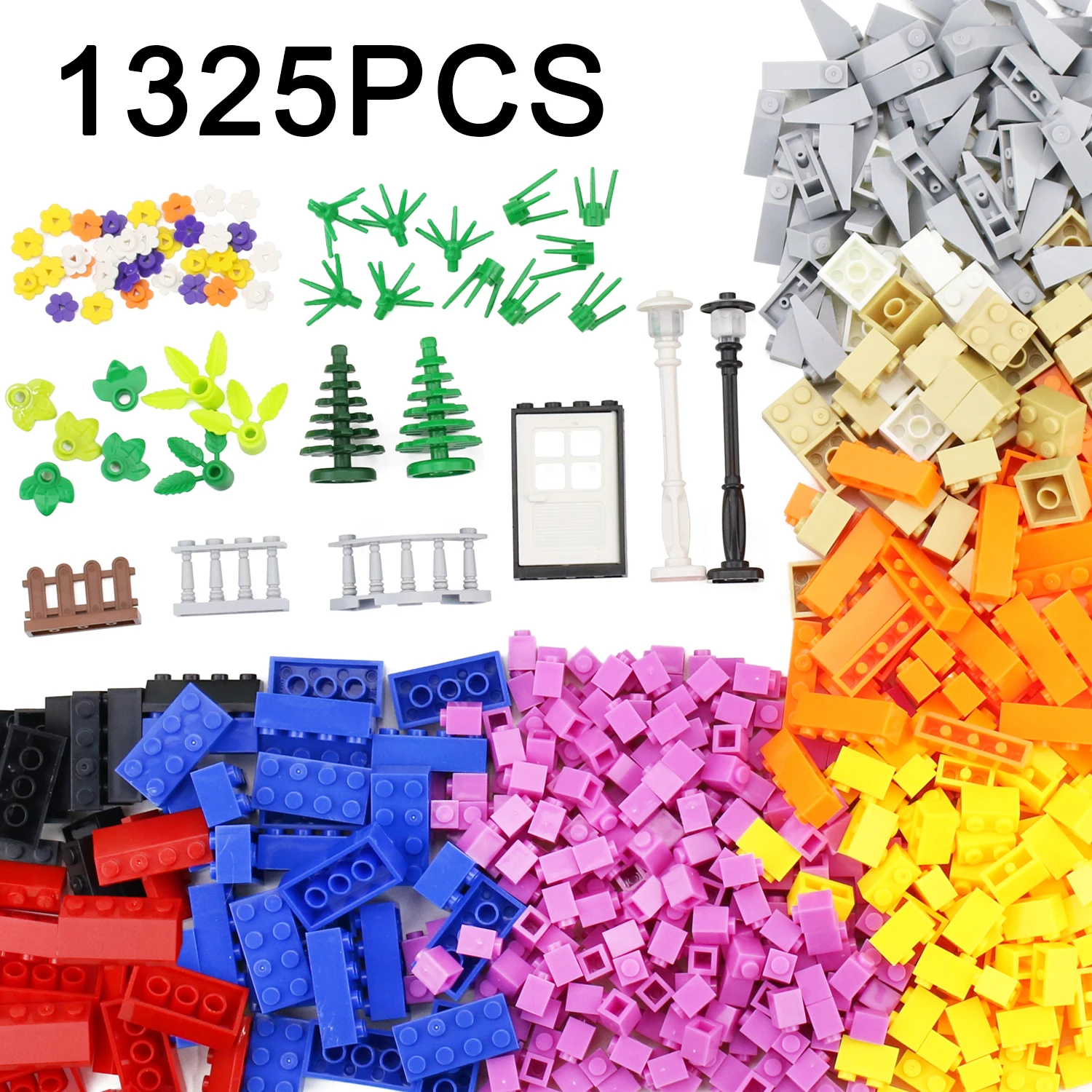 Classic Building Bricks Bulk 1325PCS with Baseplate Door Roof Plant Construction Basic Blocks Toys Starter Set for Boys Grils 6+