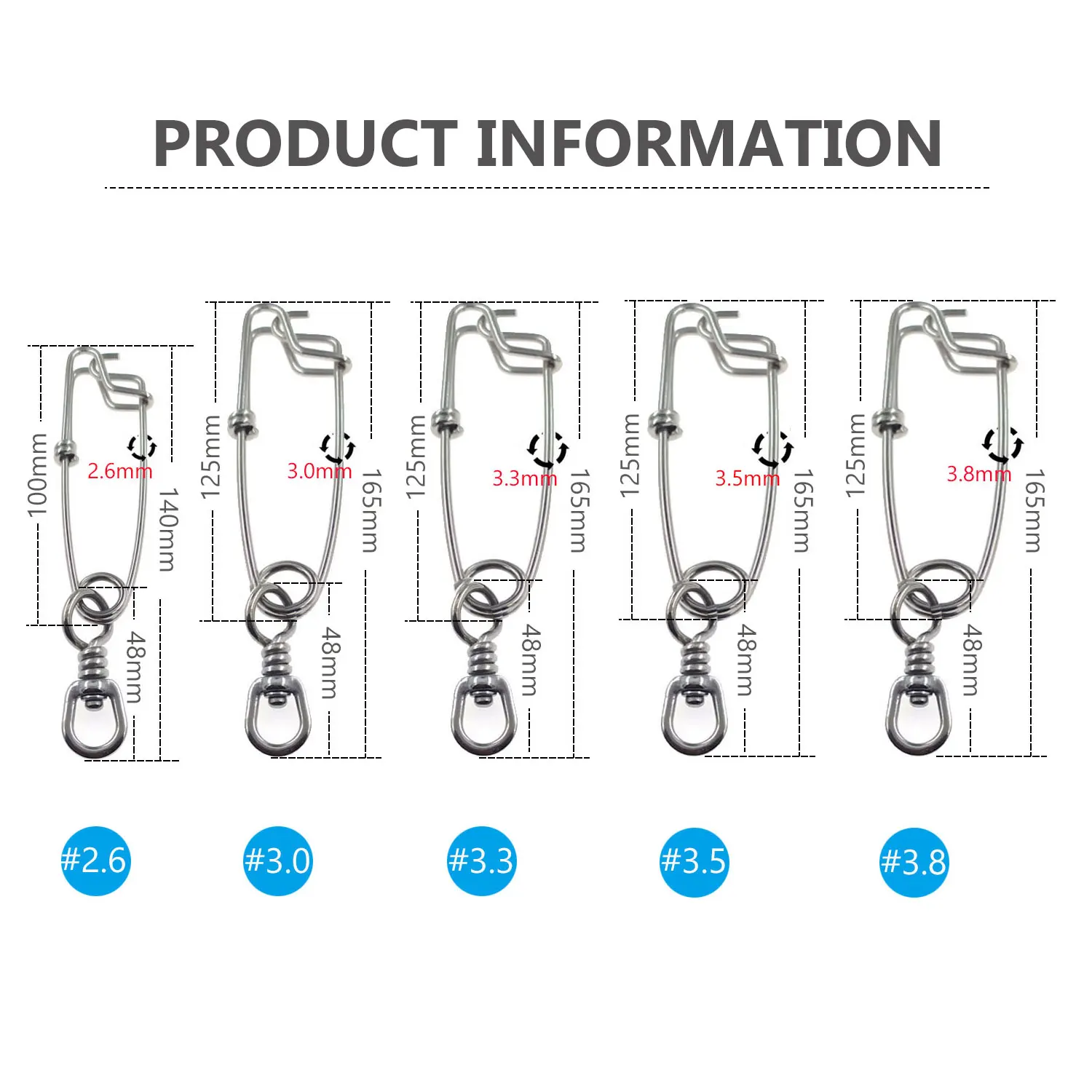 INFOF 5/20PCS Sea Fishing Swivels Snap Stainless Steel Longline Branch Hangers Swivel Super-strong Fast Clip Saltwater Fishing