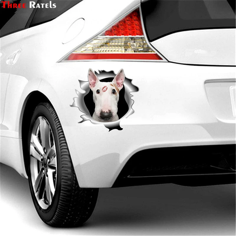 Three Ratels QD114 Funny 3D Metal crack Bull Terrier dog sticker for Refrigerator car fuel tank cover family metal surface Decal