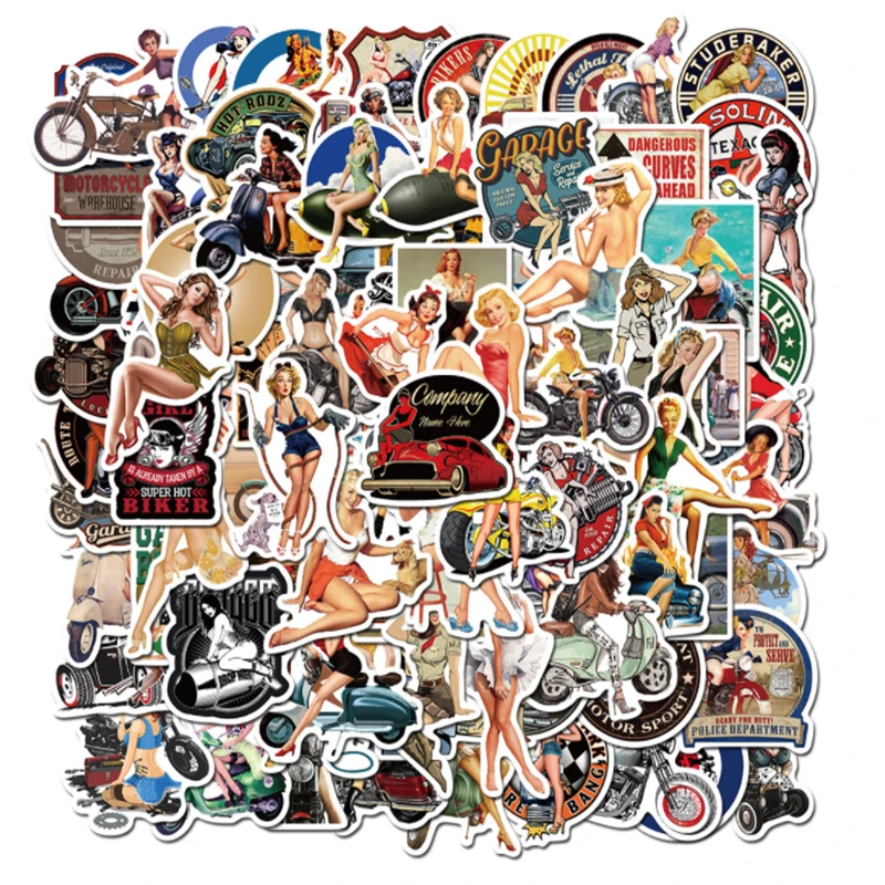 10/30/50/100pcs  British Retro Motorcycle Girl Graffiti Cool Helmet Classic  Stickers  Pencil  Cases Skateboard Travel Suitcase