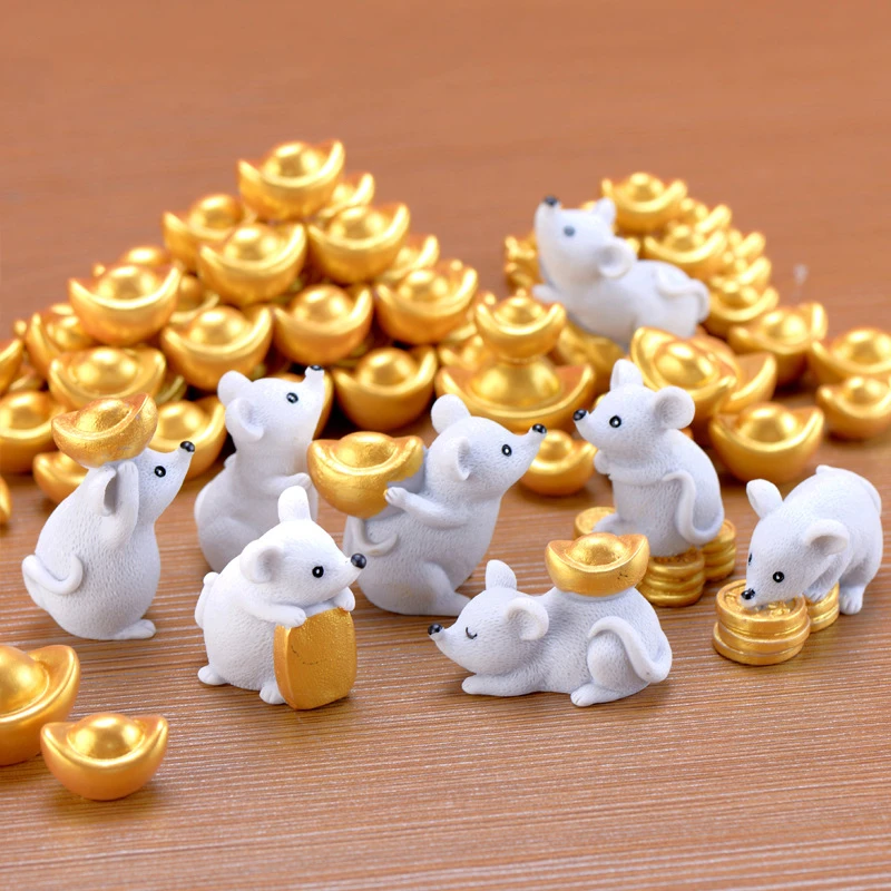 2020 Chinese New Year Decor Mascot Money Mouse Ingots Ornaments Souvenir Figurine Model Crafts Gift Miniature Garden Accessories