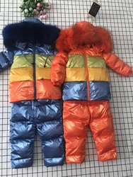 Real raccoon fur 2024 winter jacket child suit jacket+pant twinset boy & girl ski suits children down jacket outerwear parka