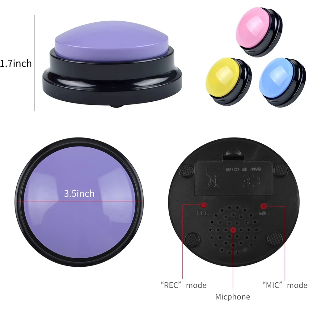 Recordable Buttons for Dog, Dog Buttons Recordable Button, Custom Easy Button Record & Playback Any 30s Message Answer Buzzer