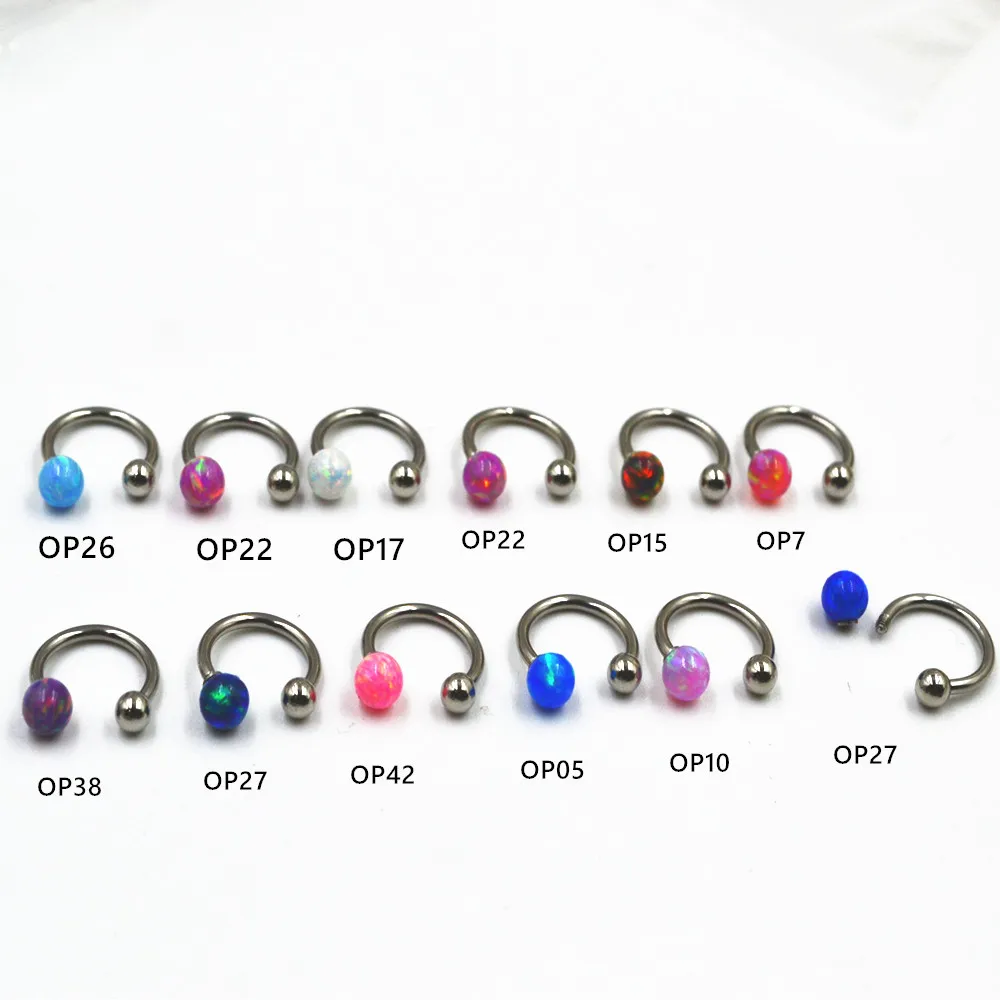 

Lot 50pcs Body Jewelry 16G Opal Stone Surgical Steel Body jewelry Lip Piercing Labret /Ear Helix Tragus Lobe Nose Septum Rings