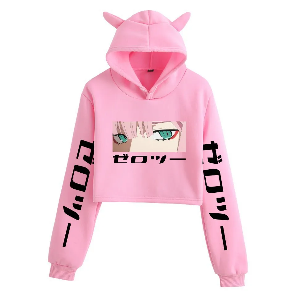 

Darling In The Franxx Crop Top Hoodie Harajuku Cropped Sweatshirt Streetwear Hip Hop Long Sleeves Pullover Tops Sudaderas Mujer