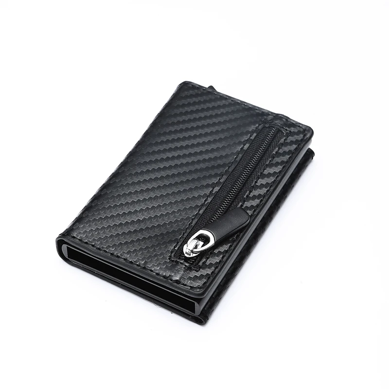 ZOVYVOL Credit Card Holder 2022 New Aluminum Box Card Wallet Men RFID PU Leather Pop Up Card Case Magnet Carbon Fiber Coin Purse