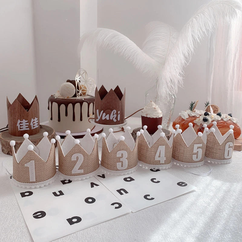 Burlap Crown Baby 1st Birthday Party Head Decoration Linen Felt Crown Hat