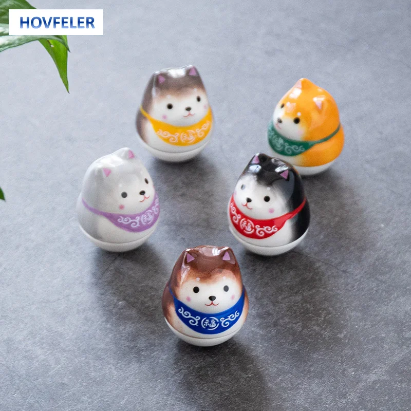 

HOVFELER Ceramic Lucky Dog Ornaments Tumbler Crafts Charm Fortune Landscape Home Decor Miniature Accessories Gifts