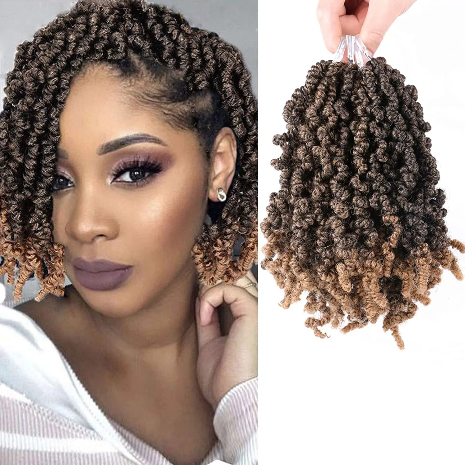 -Memutar Spring Twist Rambut 10 Inch Ombre Curly Bob Gairah Tikungan Sintetis Rambut Mengepang Bom Twist Crochet Rambut ekstensi