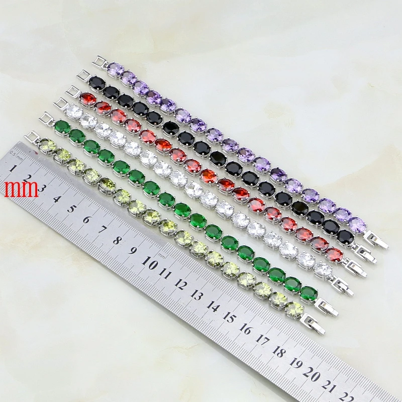 925 Silver Jewelry Multicolor Cubic Zirconia White Crystal Charm Bracelet Chain Link For Women Free Gift Box 19 cm